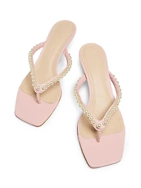 50MM Imitation Pearl-Embellished Leather Sandals