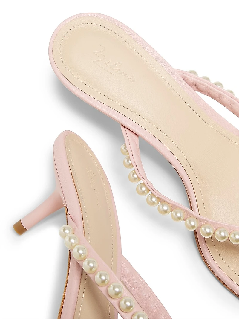 50MM Imitation Pearl-Embellished Leather Sandals