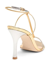90MM Metallic Leather T-Strap Sandals