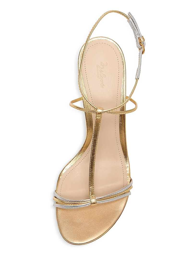 90MM Metallic Leather T-Strap Sandals