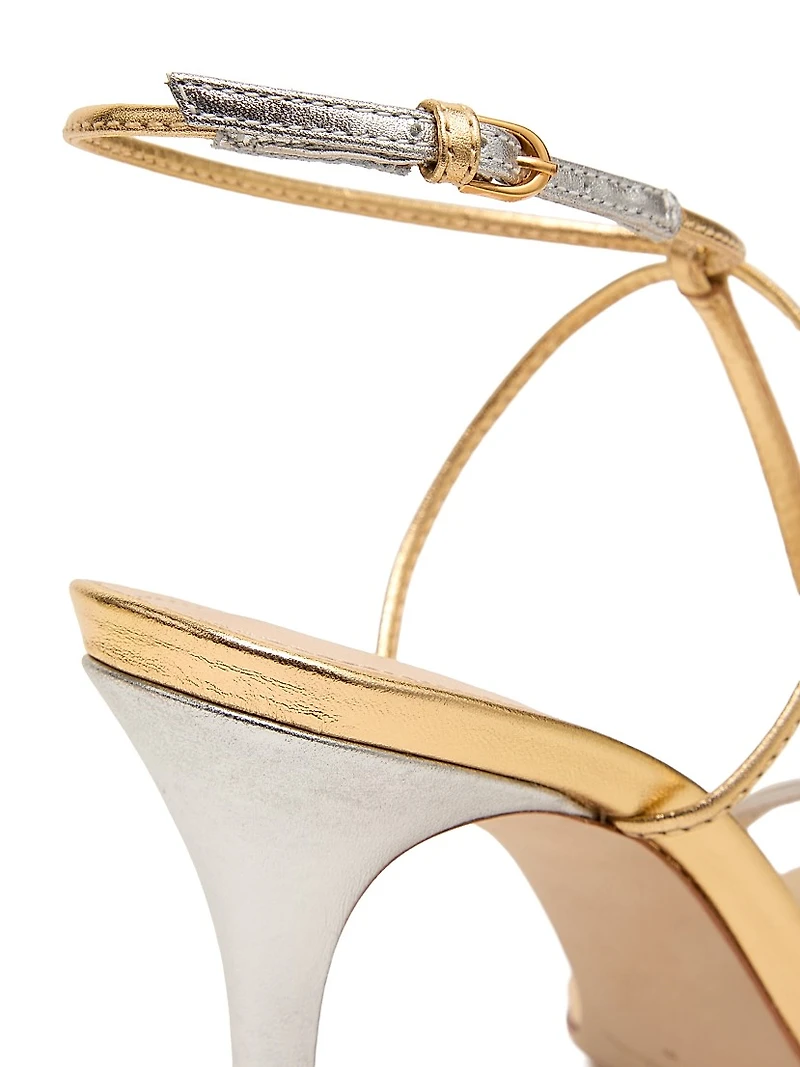 90MM Metallic Leather T-Strap Sandals