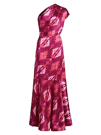 Ezer Abstract Silk One-Shoulder Maxi Dress