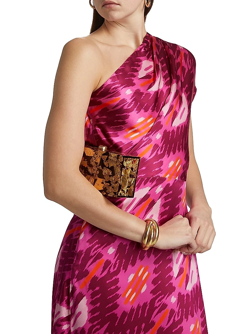 Ezer Abstract Silk One-Shoulder Maxi Dress