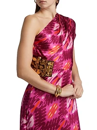 Ezer Abstract Silk One-Shoulder Maxi Dress