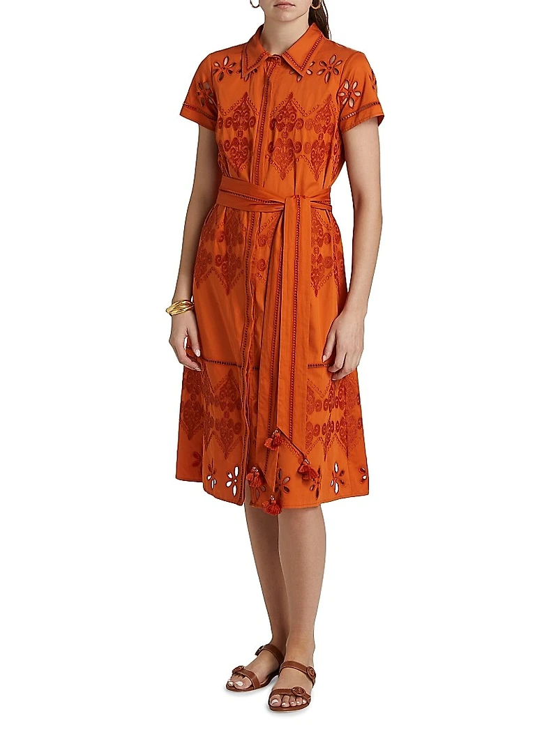 Eva Cotton Eyelet Midi-Shirtdress