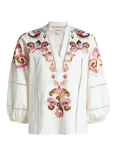 Rylie Embellished Cotton V-Neck Top