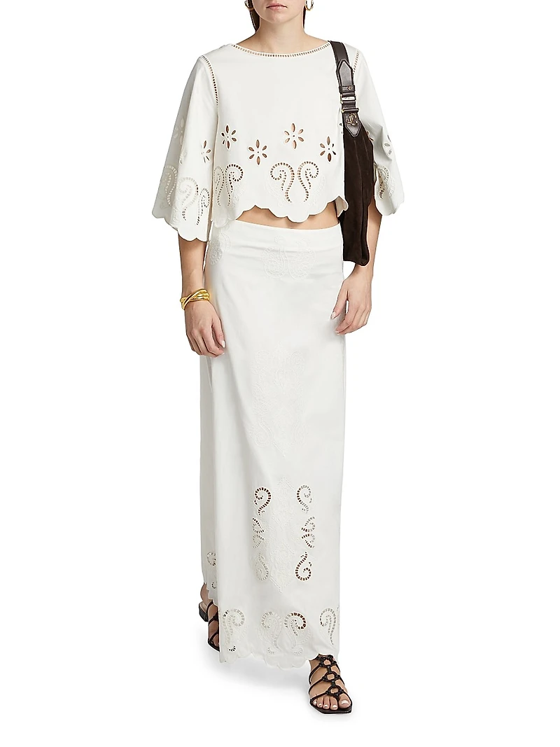 Poppy Embroidered Cotton Maxi Skirt