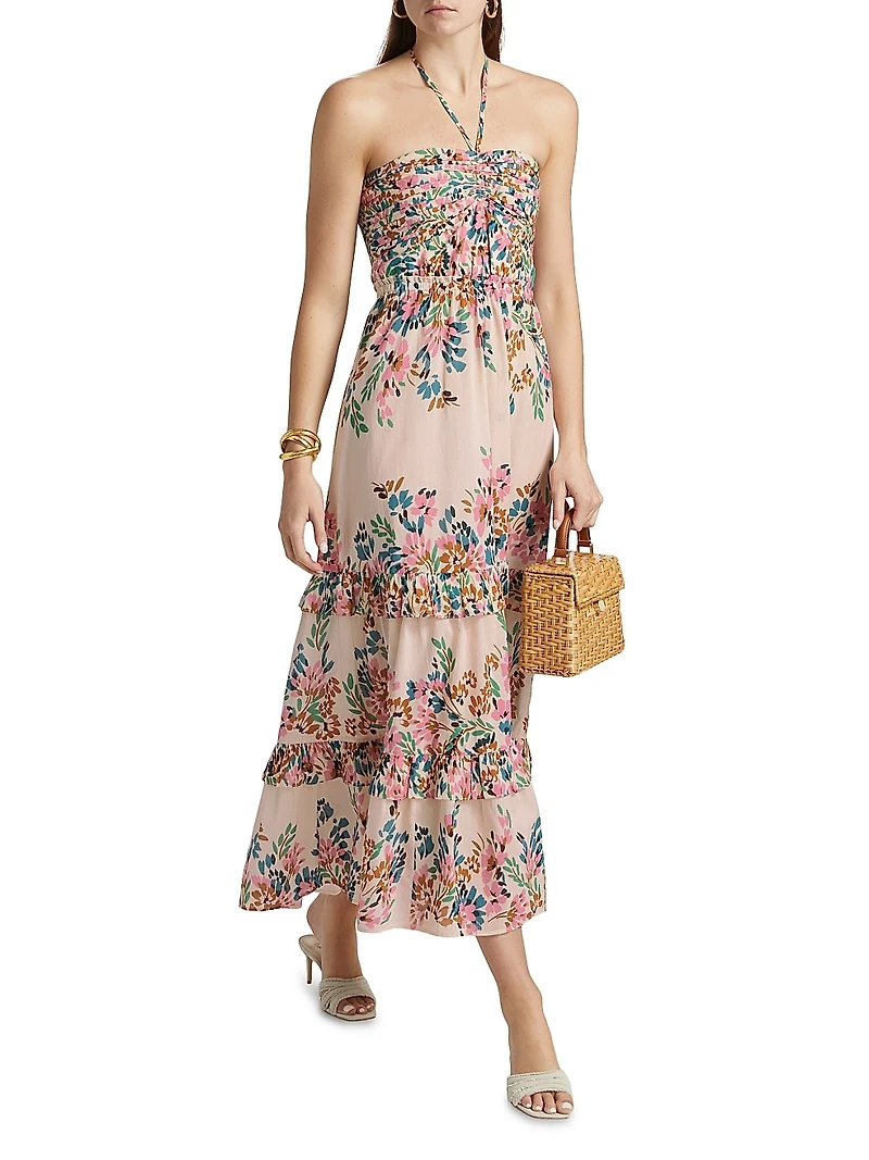 June Floral Cotton Halterneck Maxi Dress