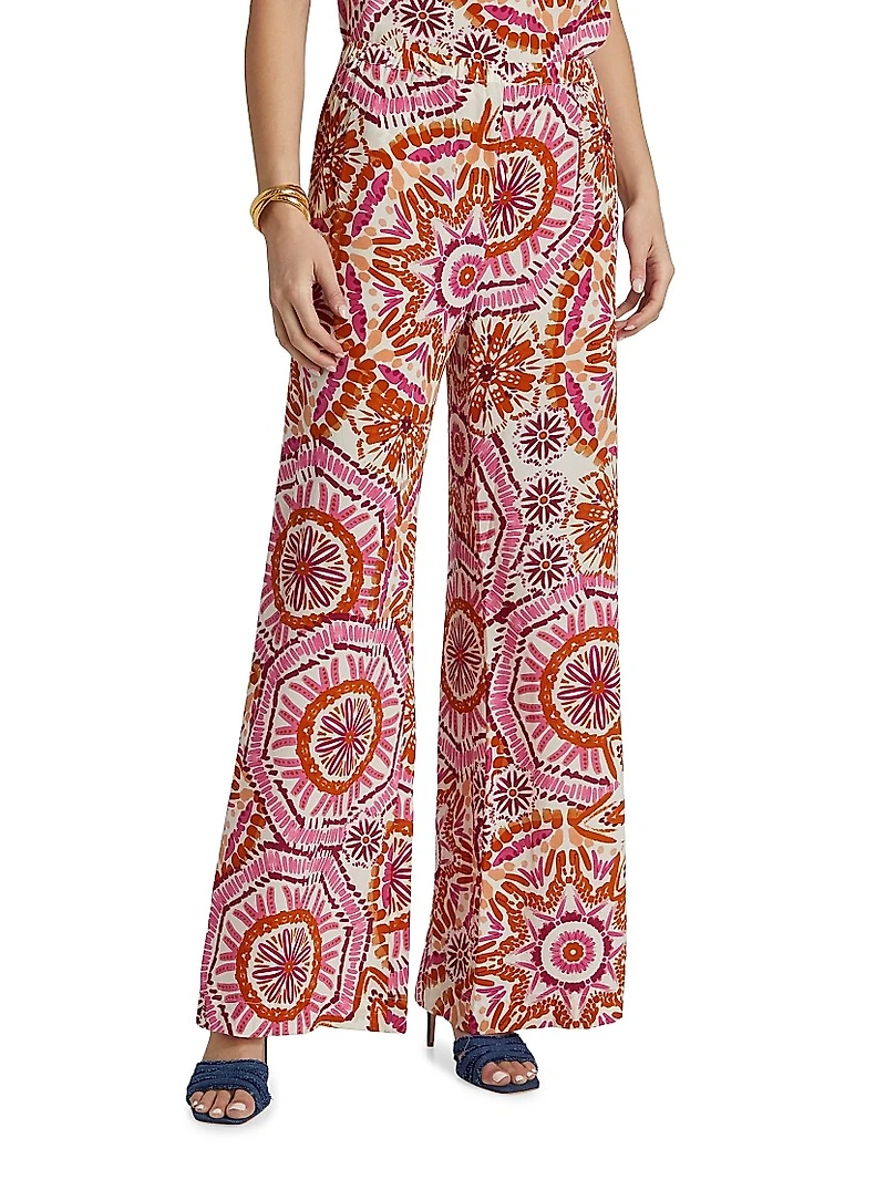 Devon Sunburst Print Wide-Leg Pants