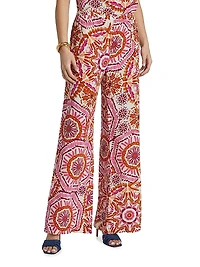 Devon Sunburst Print Wide-Leg Pants