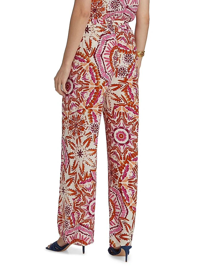 Devon Sunburst Print Wide-Leg Pants
