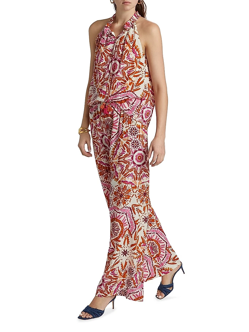 Devon Sunburst Print Wide-Leg Pants