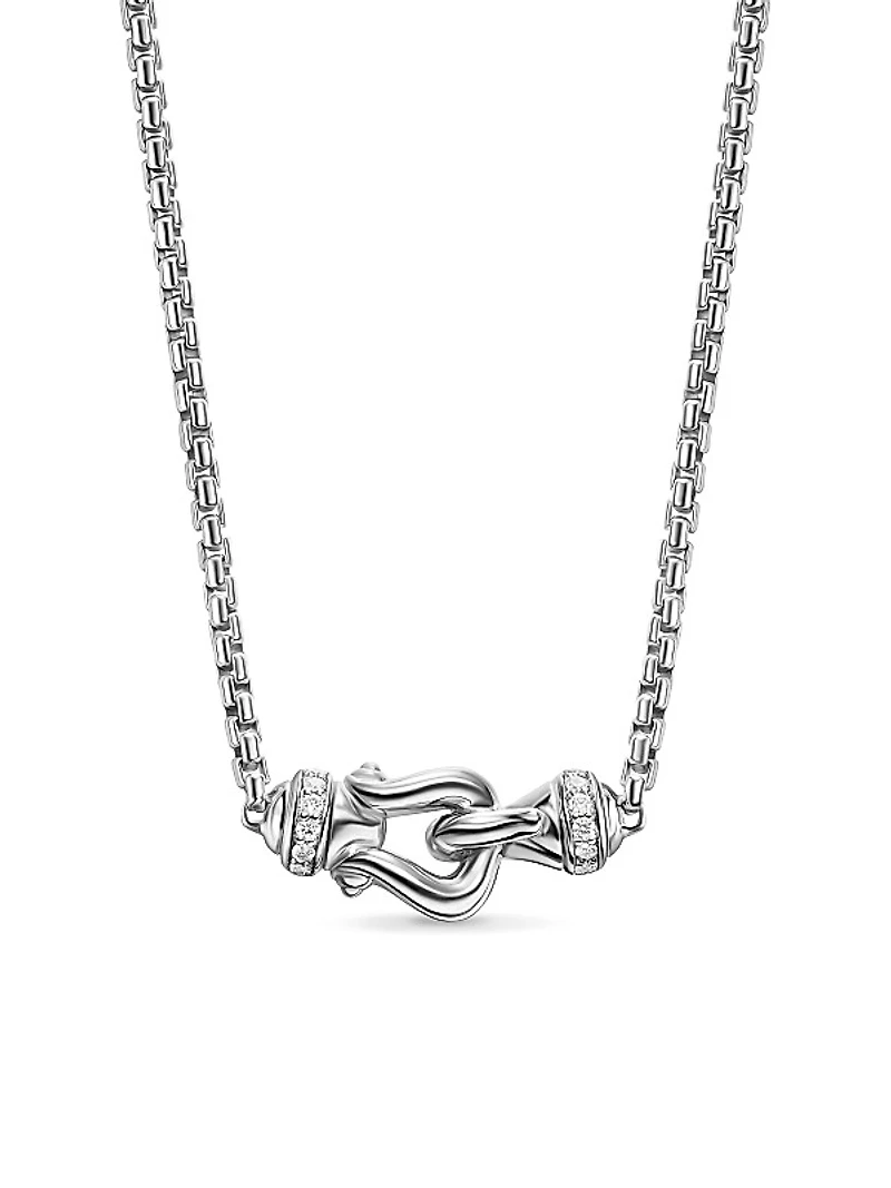 Petite Buckle Necklace in Sterling Silver with Diamonds, 16.2MM