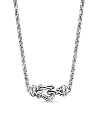 Petite Buckle Necklace in Sterling Silver with Diamonds, 16.2MM