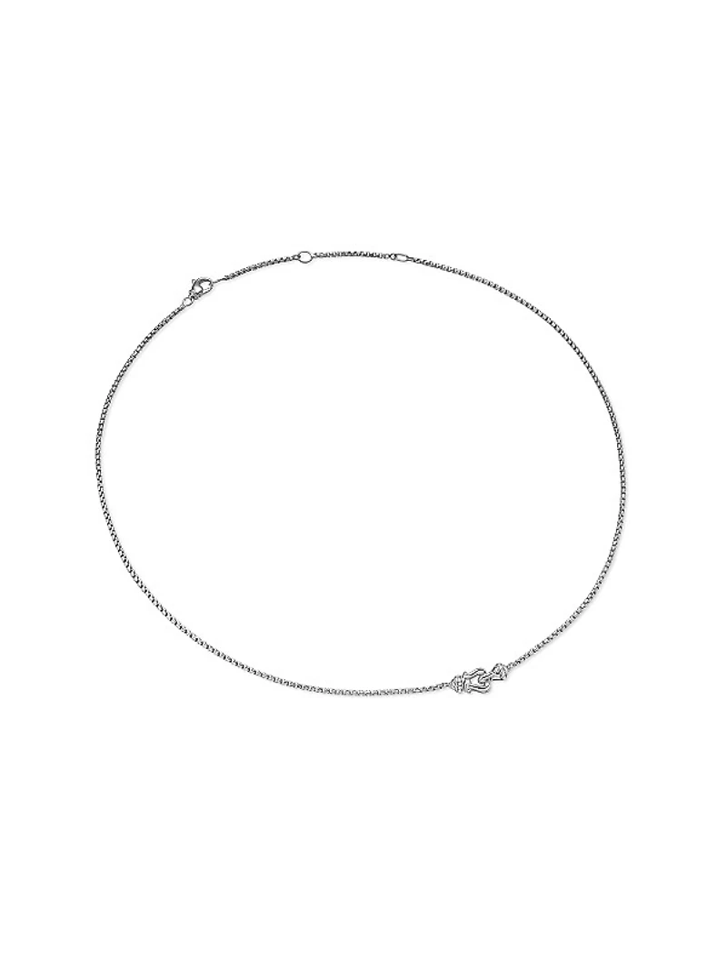 Petite Buckle Necklace in Sterling Silver with Diamonds, 16.2MM