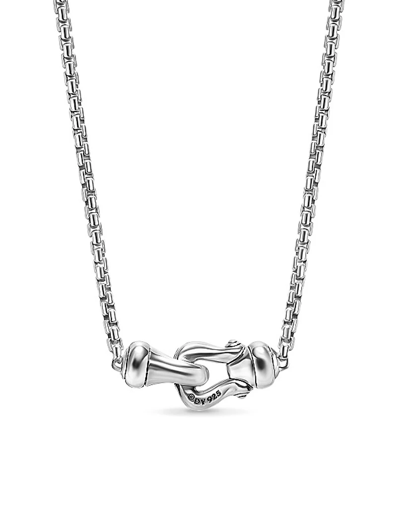 Petite Buckle Necklace in Sterling Silver with Diamonds, 16.2MM