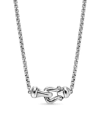 Petite Buckle Necklace in Sterling Silver with Diamonds, 16.2MM