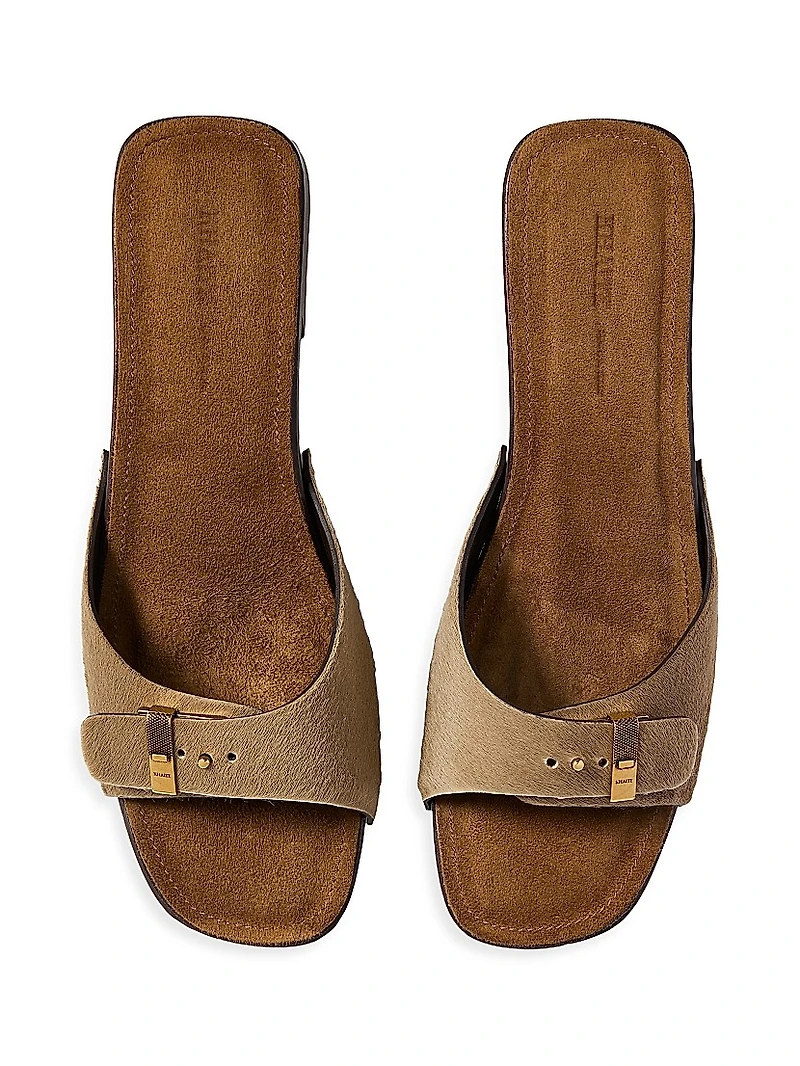 Britt Buckle-Detail Calf Hair Sandals