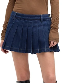 Denim Pleated Miniskirt