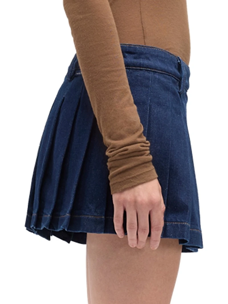 Denim Pleated Miniskirt
