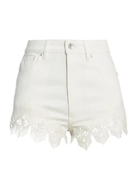 Embroidered Fringed Denim Shorts