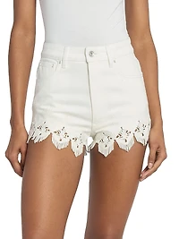 Embroidered Fringed Denim Shorts