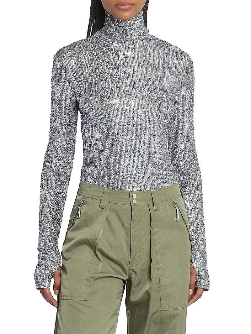 Sequinned Turtleneck Top