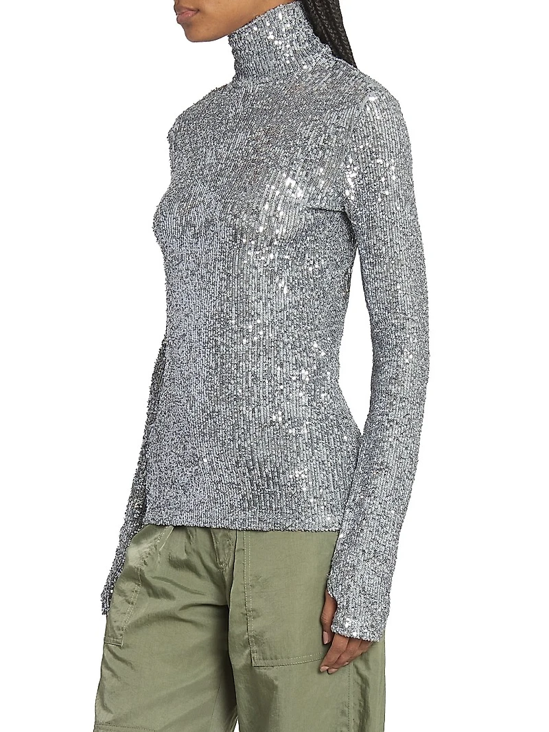 Sequinned Turtleneck Top
