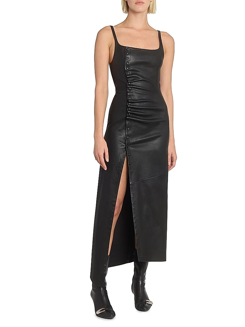 Leather Slit Maxi Dress