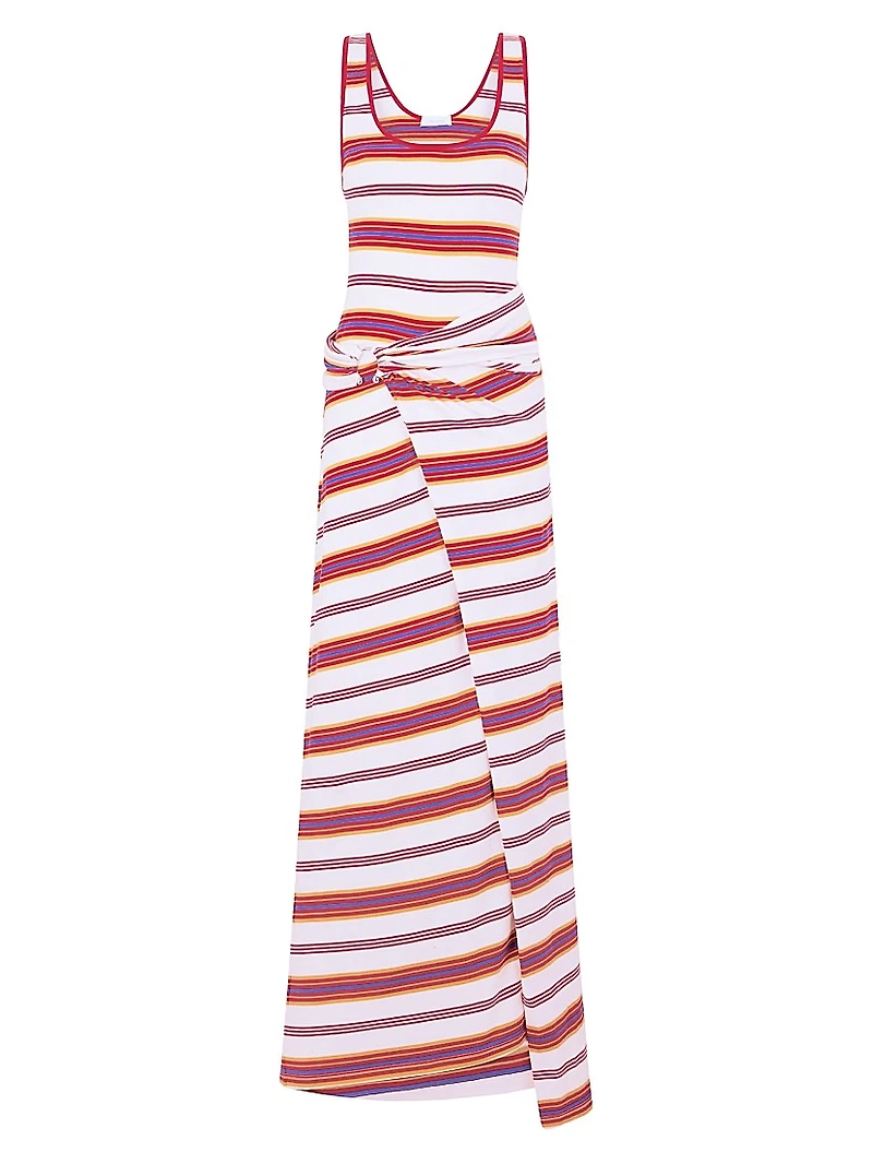 Stripe Cotton-Blend Tie-Waist Maxi-Dress