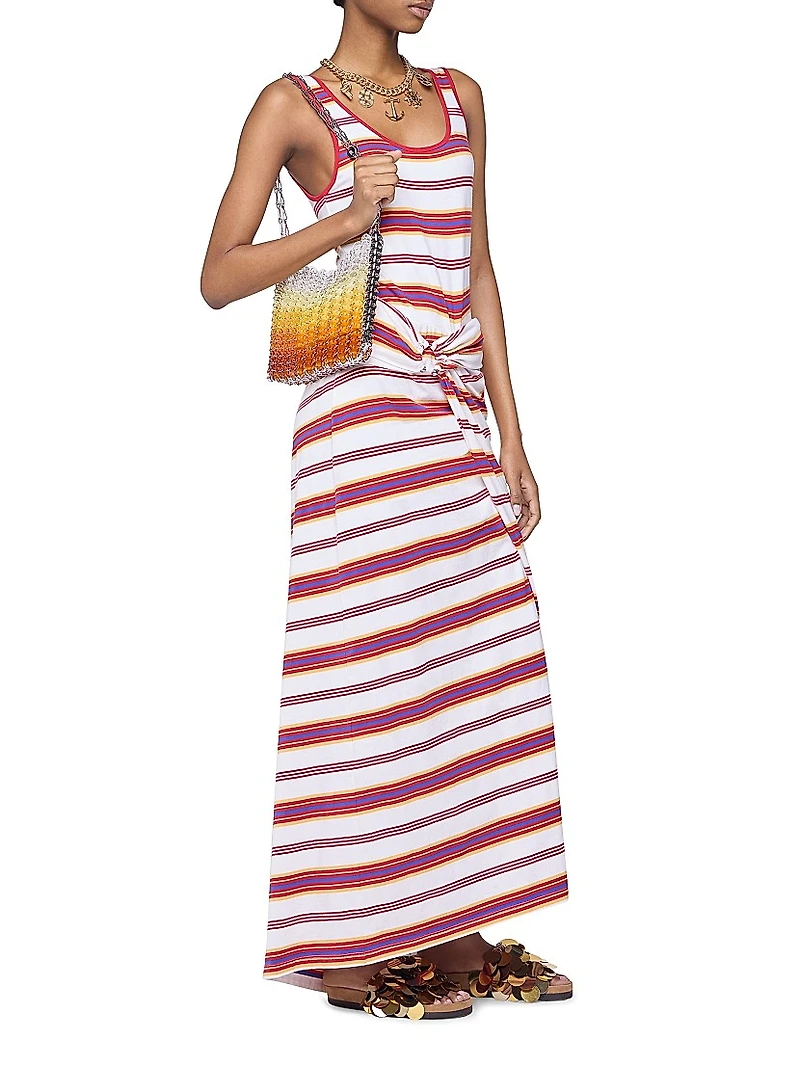 Stripe Cotton-Blend Tie-Waist Maxi-Dress