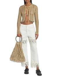 Embroidered Fringed Straight-Leg Jeans