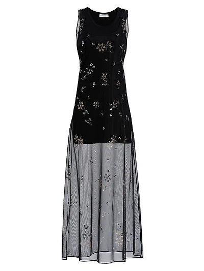 Hotfix Floral Tulle Tank Maxi Dress