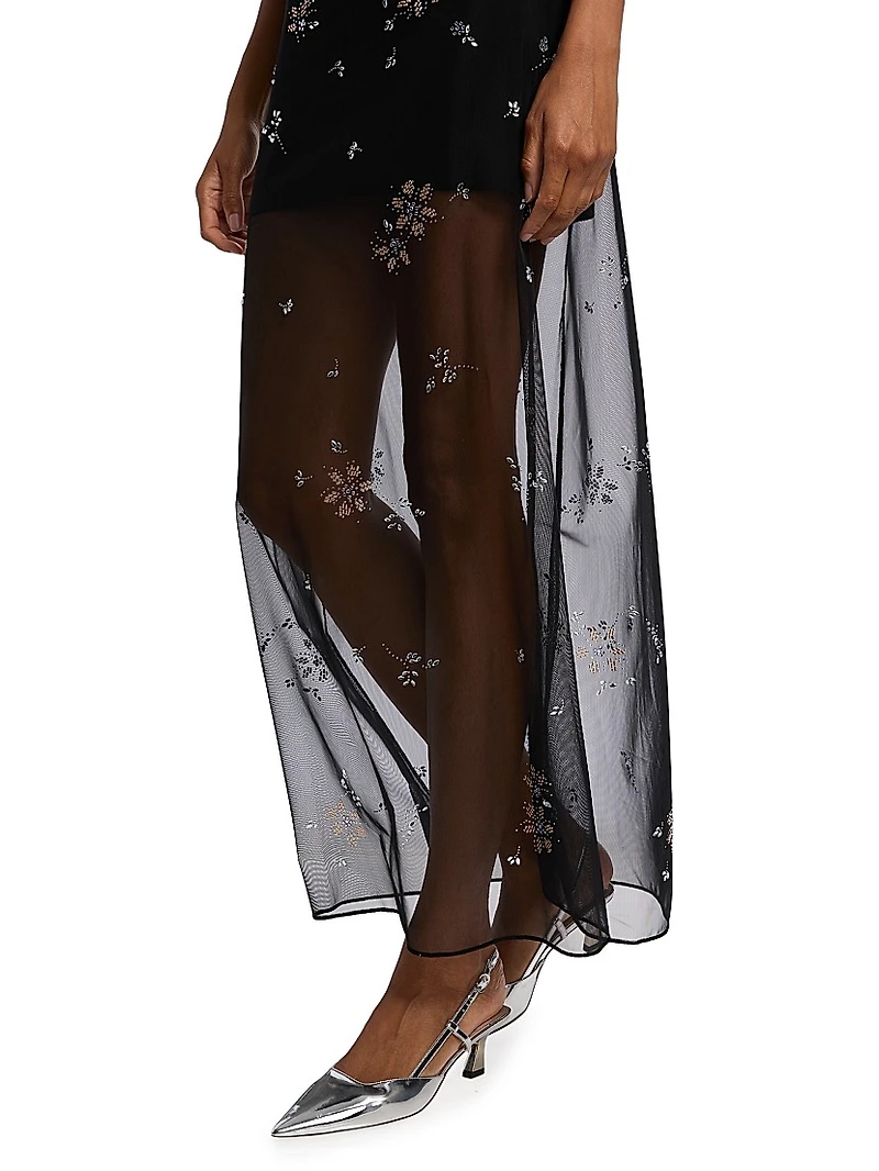 Hotfix Floral Tulle Tank Maxi Dress