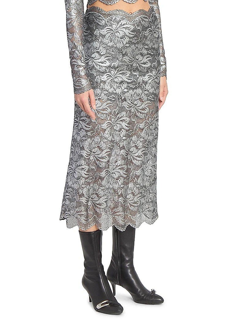 Metallic Lace Midi-Skirt