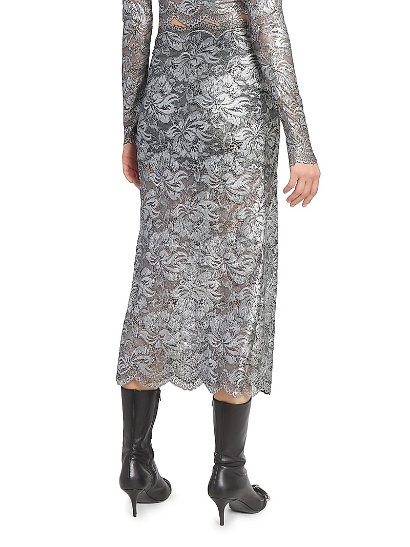 Metallic Lace Midi-Skirt