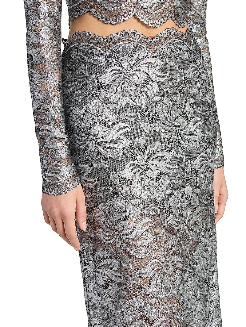 Metallic Lace Midi-Skirt