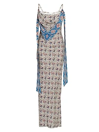 Paisley Satin Slim-Fit Maxi Dress