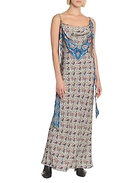 Paisley Satin Slim-Fit Maxi Dress