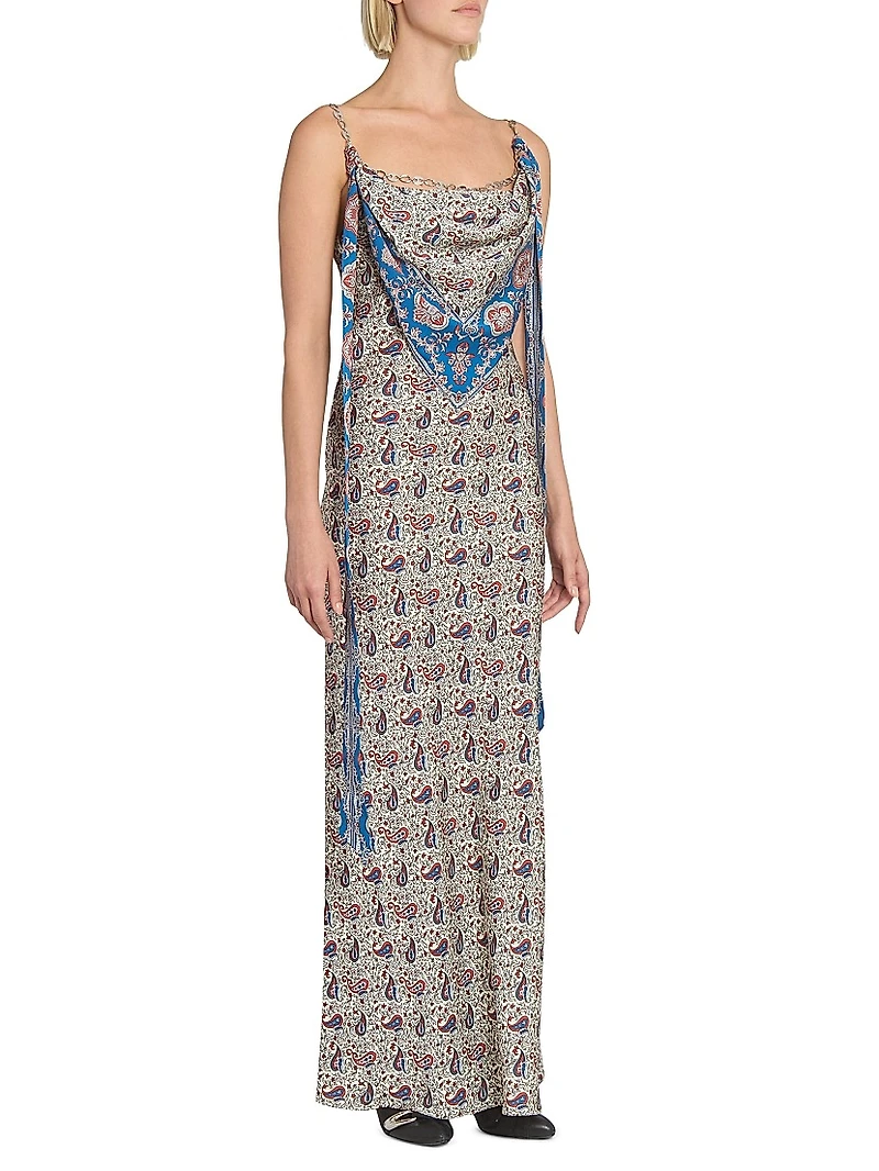 Paisley Satin Slim-Fit Maxi Dress