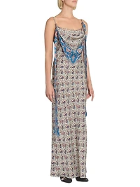 Paisley Satin Slim-Fit Maxi Dress