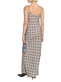 Paisley Satin Slim-Fit Maxi Dress