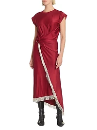 Fringe-Trimmed Faux-Wrap Maxi Dress