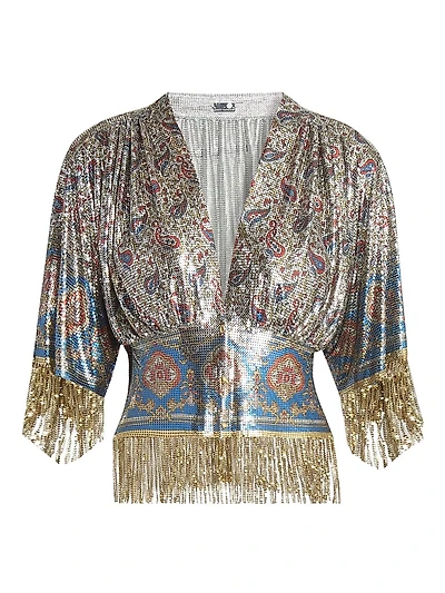 Paisley Embellished Mesh Slim-Fit Top
