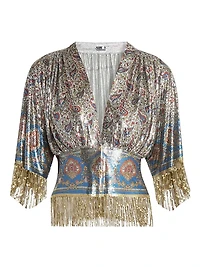 Paisley Embellished Mesh Slim-Fit Top