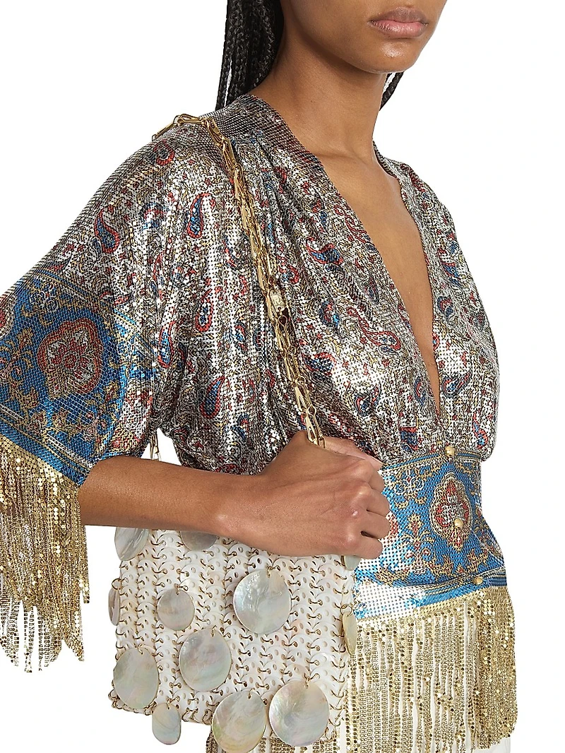 Paisley Embellished Mesh Slim-Fit Top