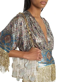 Paisley Embellished Mesh Slim-Fit Top