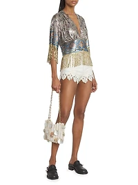 Paisley Embellished Mesh Slim-Fit Top