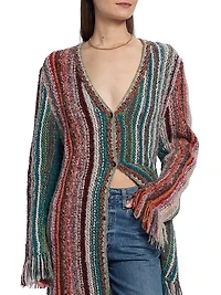 Mixed Fringe Stripe Cardigan