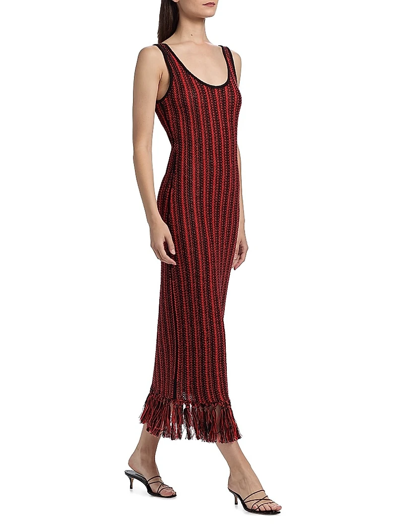 Stripe Scoopneck Fringe Dress